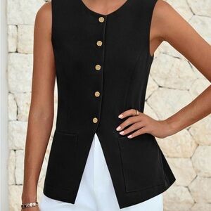 Black Sleeveless Top with Gold Buttons